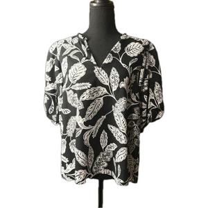 Ann Taylor Black and White Leaf Print Blouse